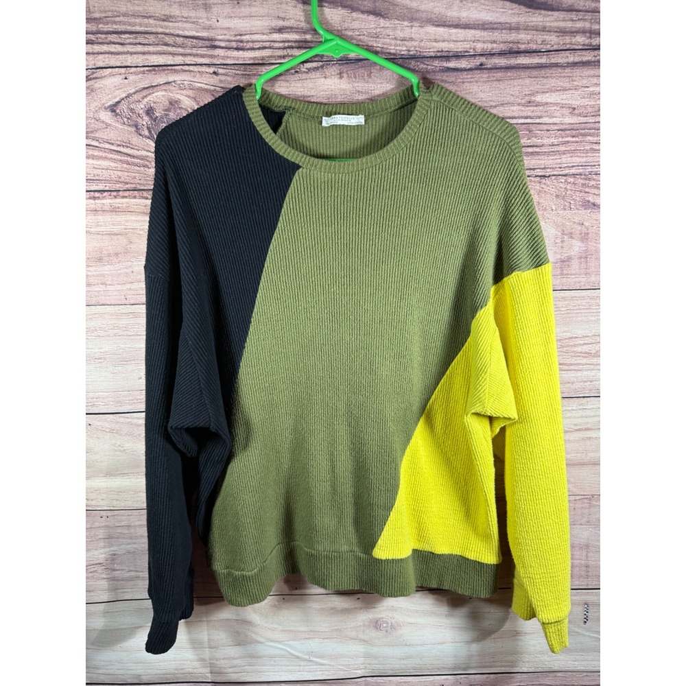 Zara Trafaluc Womens Ribbed Knit Sweater Olive Green Crew Neck Size S